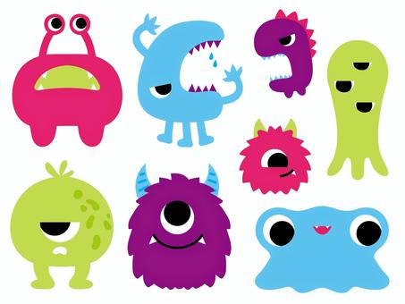 かわいいモンスターのイラストセット モンスター,怪物,キャラクター,ファンタジー,クリーチャー,かわいい,ポップ,シンプル,ピンク,ブルーのイラスト素材