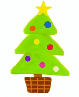 水彩風クリスマスツリー クリスマスツリー,ツリー,クリスマス,木,もみの木,星,飾り,レンガ,手がき,白背景のイラスト素材