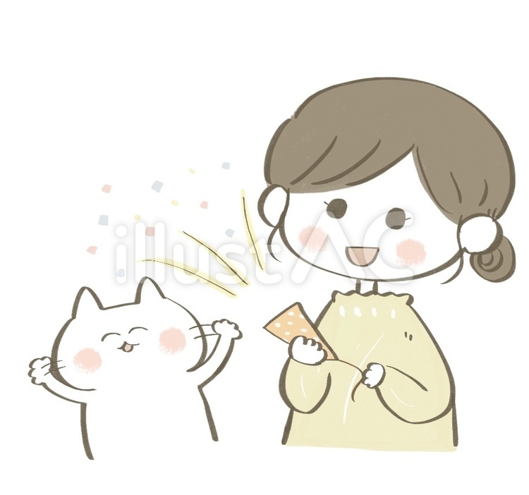 おめでとう！ 女の子,猫,誕生日のイラスト素材