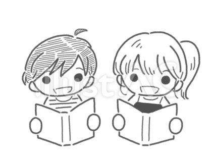音読をする子ども(白黒)