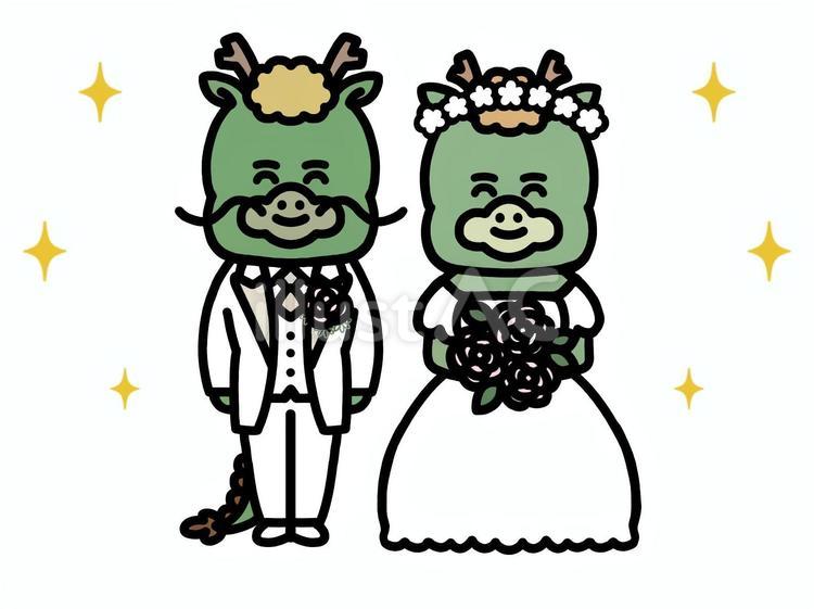 新郎新婦の龍②(笑顔) 辰,ドラゴン,結婚のイラスト素材