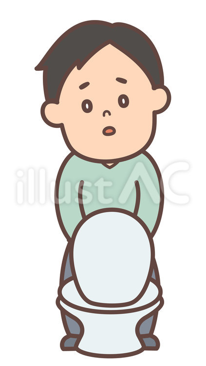 おしっこが出にくい男性 排尿,トイレ,便器のイラスト素材