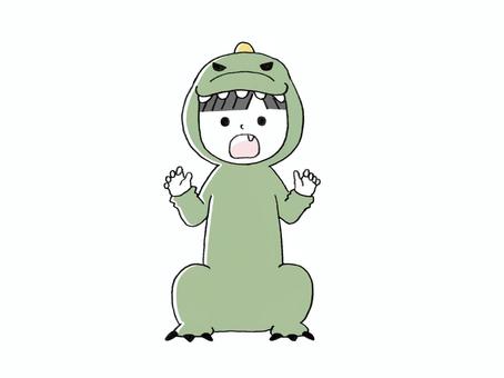 恐竜のきぐるみ３ かわいい,手描き,アナログ,人物,恐竜,着ぐるみ,子ども,コスプレ,幼児,怪獣のイラスト素材