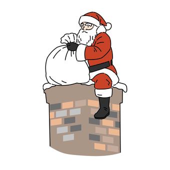 煙突に乗るサンタクロース サンタ,クリスマス,煙突,雪,全身,コスチューム,サンタクロース,クリスマスイブ,プレゼント,ギフトのイラスト素材