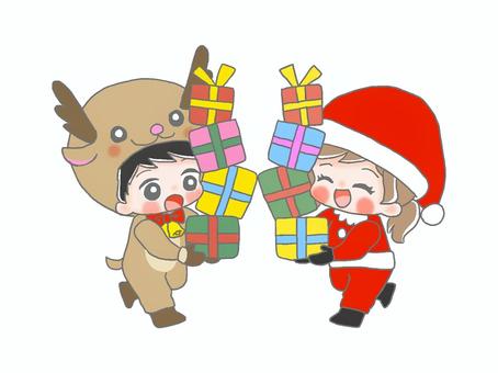 プレゼントを運ぶサンタ＆トナカイ１