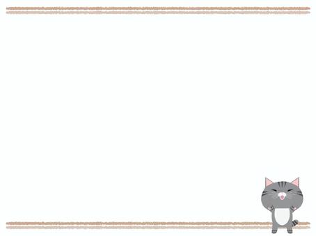 万歳する笑顔のさばとら猫（フレーム） 万歳,猫,さばとら,笑顔,動物,かわいい,両手,あげる,喜ぶ,嬉しいのイラスト素材
