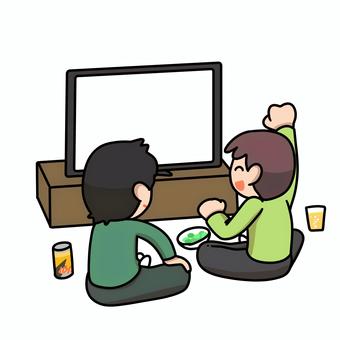 TV観賞 テレビ,観賞,視聴,室内,リビング,家電,生活,男性,イラストのイラスト素材