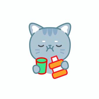 イラスト092 猫,ネコ,かわいい,イラスト,キャラクター,うがい,歯みがき,口のケア,健康,清潔のイラスト素材