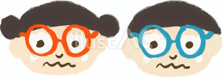 めがねをかけた女の子と男の子が泣く表情 めがね,女の子,男女のイラスト素材