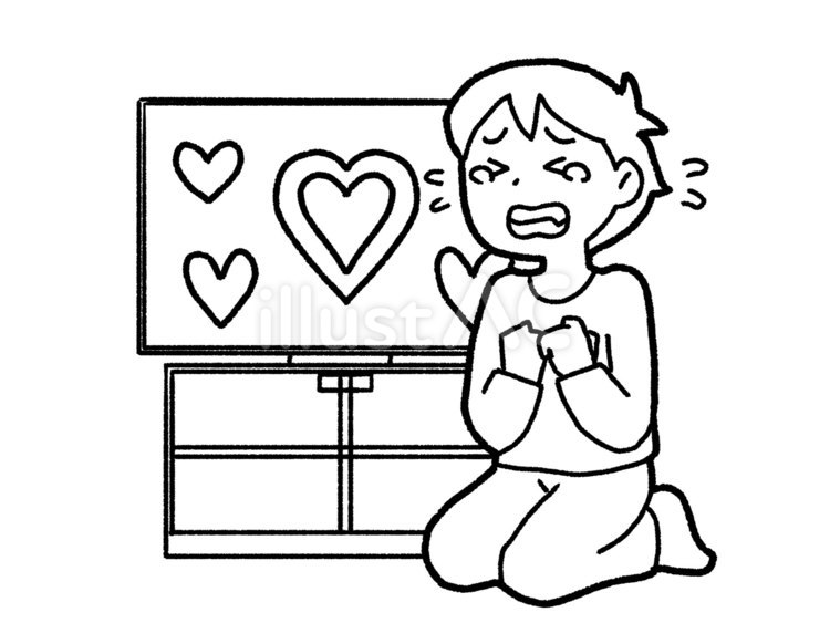 【白黒】熱愛発覚に泣く【線画】 ファン,テレビ,ガチ恋のイラスト素材