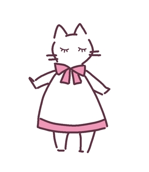 オシャレな猫 猫,白猫,小動物,リボン,オシャレ,イラストのイラスト素材