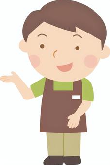 男性店員さんの説明 スーパー,店員,男性,従業員,説明,案内,エプロン,お兄さん,おじさん,こちらのイラスト素材