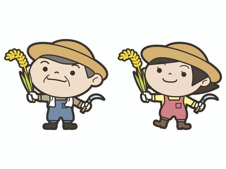 農家（稲刈り） 農業,農作業,稲刈り,稲刈り体験,収穫,稲穂,鎌,お米,米作り,麦わら帽子のイラスト素材