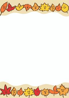 落ち葉_フレーム背景02（ベージュ_縦） 秋,落ち葉,紅葉,背景,フレーム,カエデ,モミジ,10月,11月,葉っぱのイラスト素材