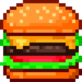 ドット絵のチーズバーガーです。 ドット絵,チーズバーガー,シンプル,食べ物,ファストフード,ハンバーガー,グルメ,ランチ,ハンバーグ,トマトのイラスト素材