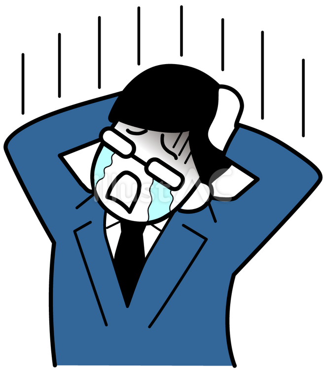 絶望して頭を抱え涙を流す男性会社員・青 絶望,混乱,困るのイラスト素材