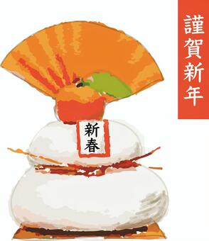 插图, 新年, 镜饼, 迈肯, 