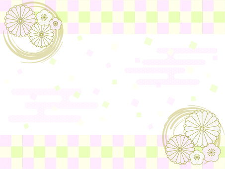 梅と菊の花の和柄背景②（パステル） 和柄,市松模様,年賀状,梅,菊,霞文様,毛筆,正月,パステルカラー,フレームのイラスト素材