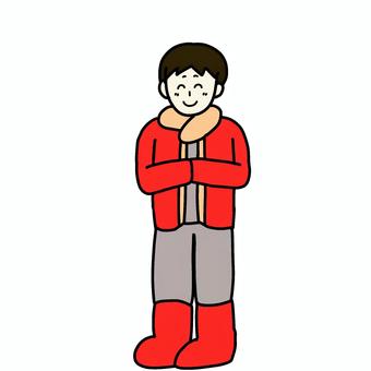 防寒してる男性 男性,人物,シンプル,防寒,あったかい,冬,ちゃんちゃんこのイラスト素材
