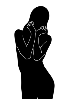 Silhouette of a woman with her hand on her chin, , JPG and PNG