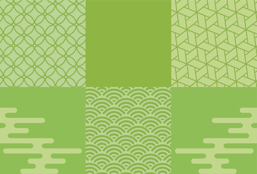 和柄(３柄)をあしらったポストガードー緑 背景,和風,和柄,七宝,青海波,網代麻の葉,グリーン,かすみ,年賀状,日本のイラスト素材