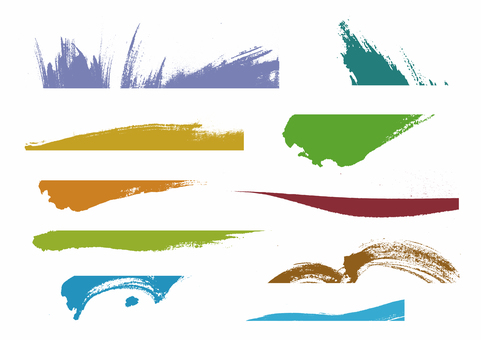 筆タッチいろいろな形の素材 筆タッチ,曲線,直線,波線,跳ね,カラー,シルエット,かすれ,手描き,勢いのイラスト素材