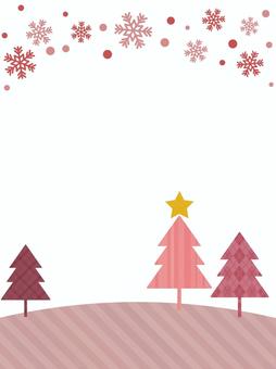 Pink Christmas tree and snow frame, , JPG and PNG