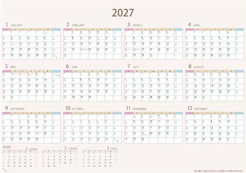 2027年年間カレンダー カレンダー,六曜,ベクター,2027,年間のイラスト素材