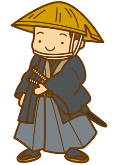 侍笠-4c 侍,武士,江戸時代,笠,刀,着物,袴,和装,羽織,草履のイラスト素材