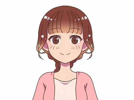 笑顔な女子-ほほ笑み 女の子,キャラクター,ミニキャラ,茶髪,かわいい,笑顔,笑う,スマイル,ほほ笑み,微笑みのイラスト素材
