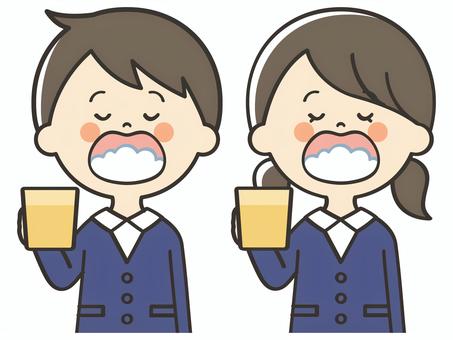 うがいをする小学生 女の子,男の子,男女,子供,うがい,喉,清潔,対策,予防,感染のイラスト素材