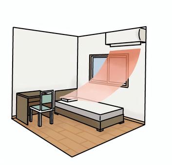 寝室とエアコン 室内,家具,部屋,家,一人暮らし,エアコン,窓,快適,インテリア,戸建てのイラスト素材
