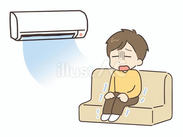 エアコンが寒くて震えている若い男性 エアコン,クーラー,冷房のイラスト素材