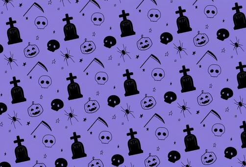 ハロウィン柄背景　紫 ハロウィン,背景,カボチャ,パターン柄,かわいい,髑髏,骨,鎌,蜘蛛,お墓のイラスト素材