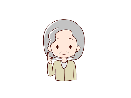 人差し指をたてるシニア女性のイラスト 人差し指,指をさす,指さし,シニア,女性,年寄り,老人,おばあさん,手描き,女のイラスト素材
