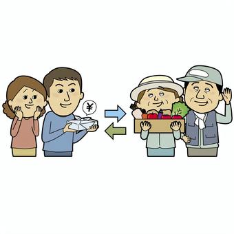 ふるさと納税01_輪郭あり 日本人,男性,女性,ふるさと納税,ふるさと,自治体,納税,税金,納税制度,寄付のイラスト素材