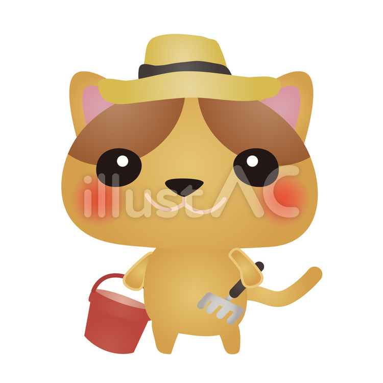 cat136 猫,潮干狩り,砂遊びのイラスト素材