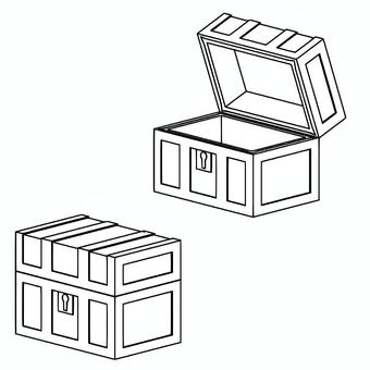 四角い宝箱の線画 宝箱,四角,線画,モノクロ,立体のイラスト素材