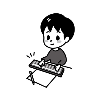 子供　そろばん　白黒 子供,白黒,そろばん,習い事,小学生,男の子,男児,計算,学習,塾のイラスト素材