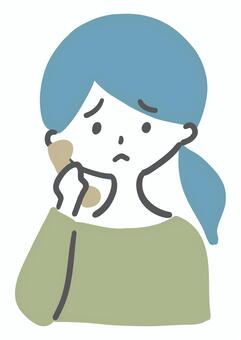電話をする困り顔の女性 女性,電話,困る,詐欺,迷惑,通話,テレフォン,家電,シンプル,ラフタッチのイラスト素材