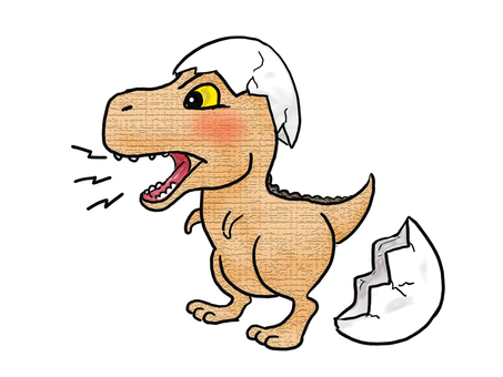 いかつい赤ちゃん 動物,恐竜,ティラノサウルス,赤ちゃん,いかつい,かわいい,卵,殻,全身,手書きのイラスト素材