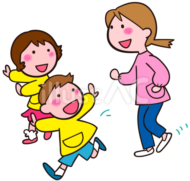 園児と先生でかけっこ 保育園,保育士,運動のイラスト素材