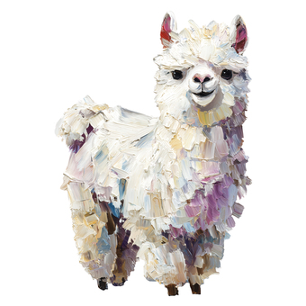 もふもふアルパカのイラスト アルパカ,動物,絵の具,可愛い,白,イラスト,もふもふ,かわいい,ゆるい,厚塗りのイラスト素材