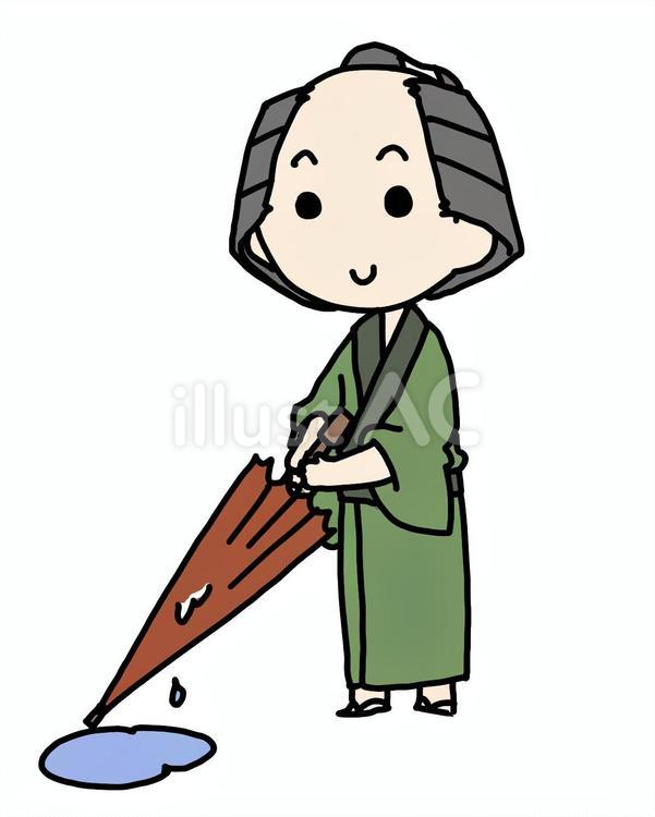 傘を畳む町民 町民,傘,濡れたのイラスト素材