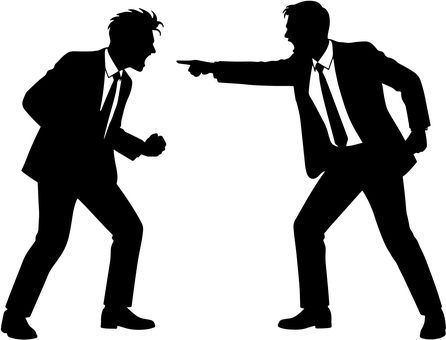 サラリーマンの喧嘩シルエット サラリーマン,ビジネスマン,会社員,喧嘩,口論,言い争い,対立,衝突,怒り,職場のイラスト素材