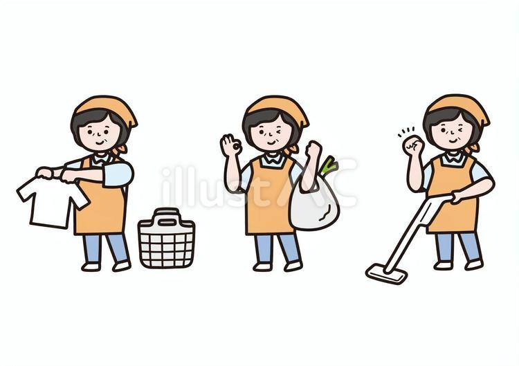 家事をする女性／40代50代 家事,家事代行,そうじのイラスト素材