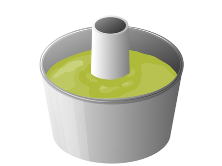 シフォンケーキ型に流した抹茶ケーキ生地 ケーキ生地,抹茶,シフォンケーキ型,シフォンケーキ,お菓子作り,料理,食べ物のイラスト素材