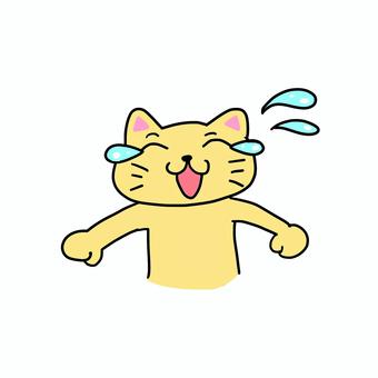 泣き笑いするねこ ねこ,動物,キャラ,ポップ,かわいい,泣き笑い,涙,汗,上半身,泣くのイラスト素材