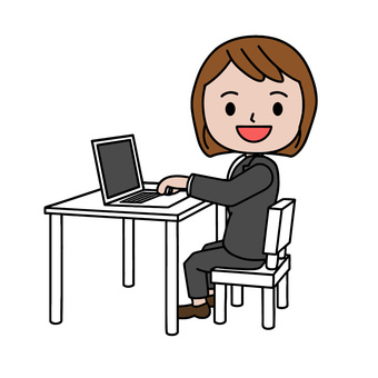 パソコン操作する人 パソコン,案内,笑顔,挨拶,呼びかけ,女性,スーツ,ビジネス,会社員のイラスト素材