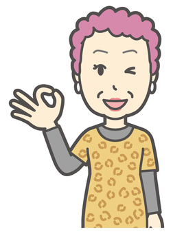  大阪のおばちゃん-017-バスト オッケー,おばちゃん,大阪,ヒョウ柄,おばはん,中年,女性,関西,派手,おばさんのイラスト素材